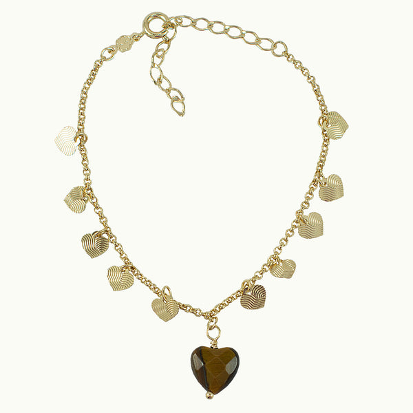 PULSEIRA HEART OLHO DE TIGRE OURO