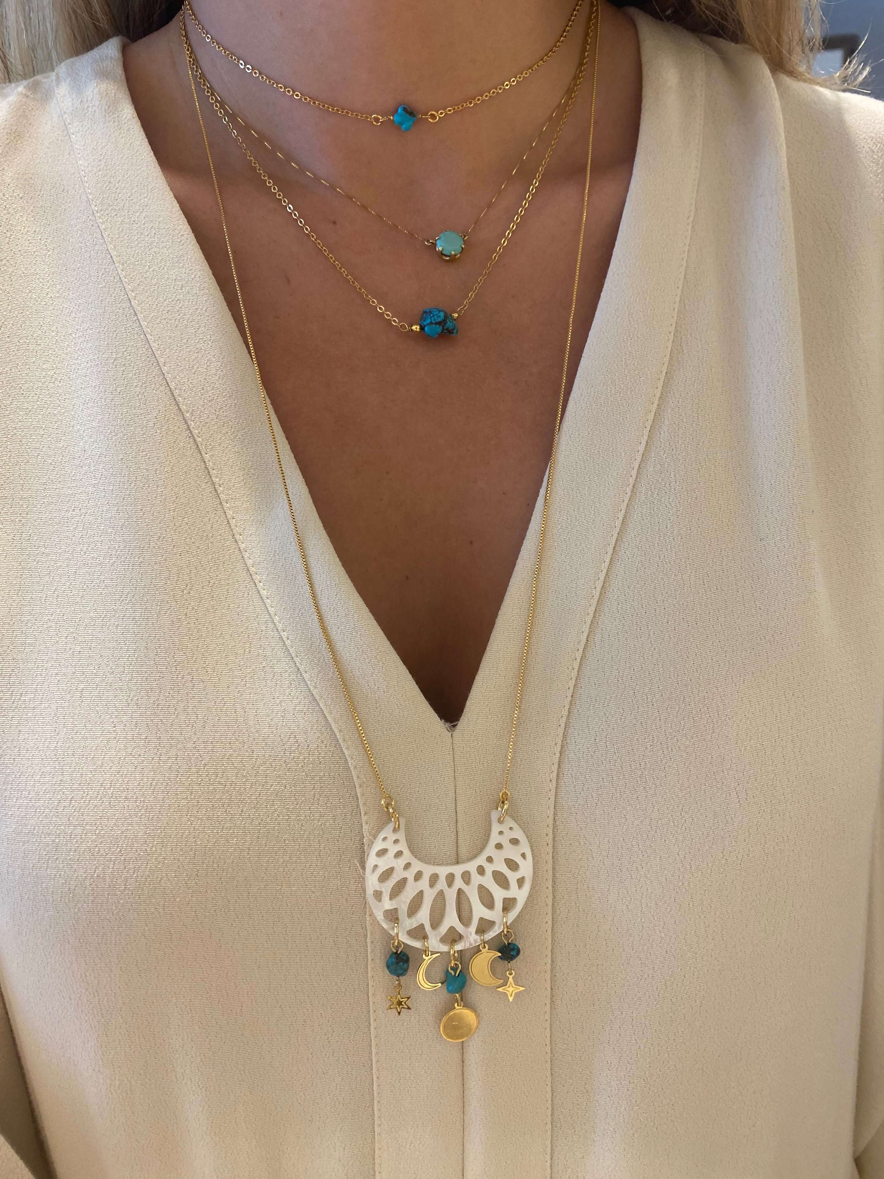 CHOKER TURQUESA POÇO AZUL OURO - Anilú