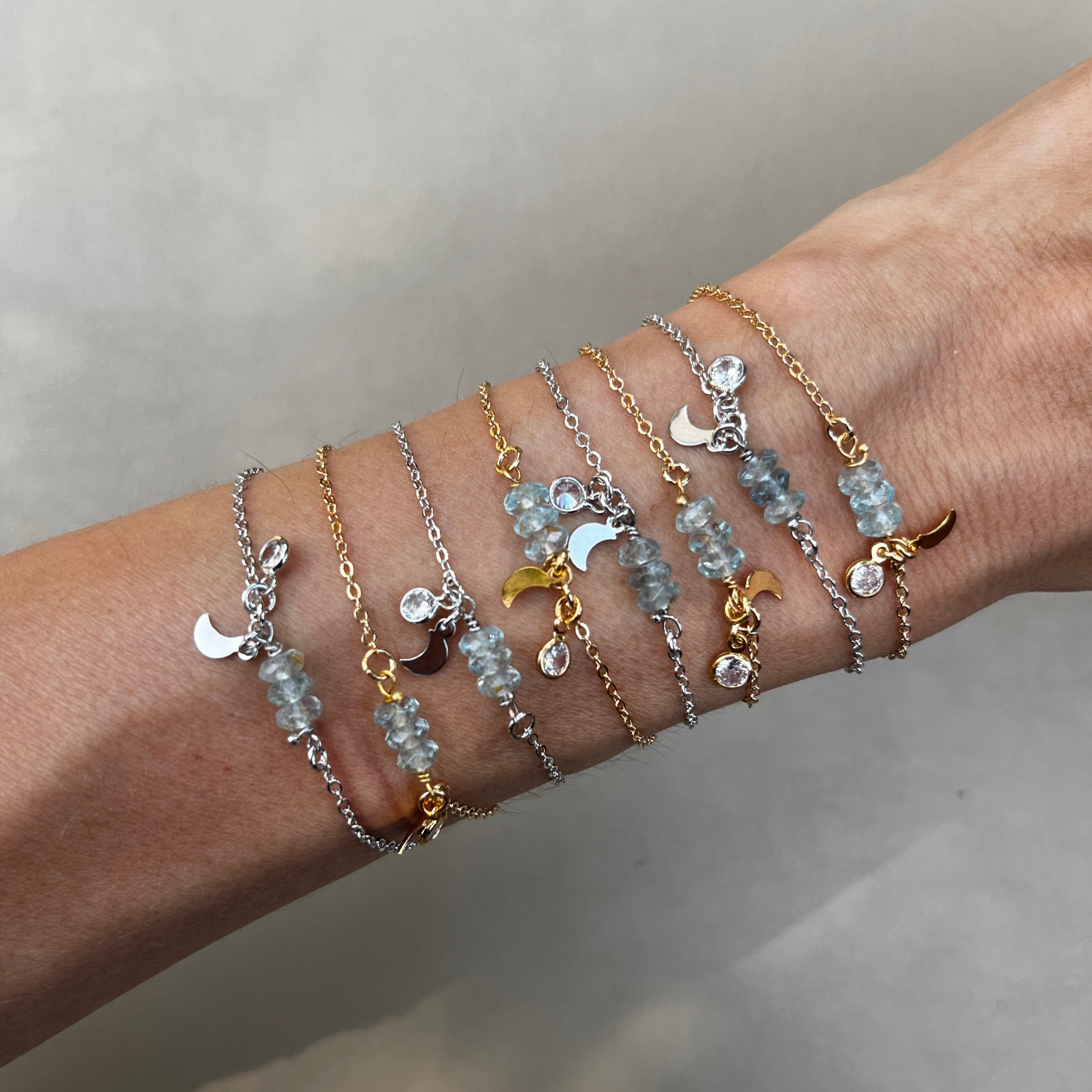 PULSEIRA ÁGUA MARINHA CELESTIAL OURO