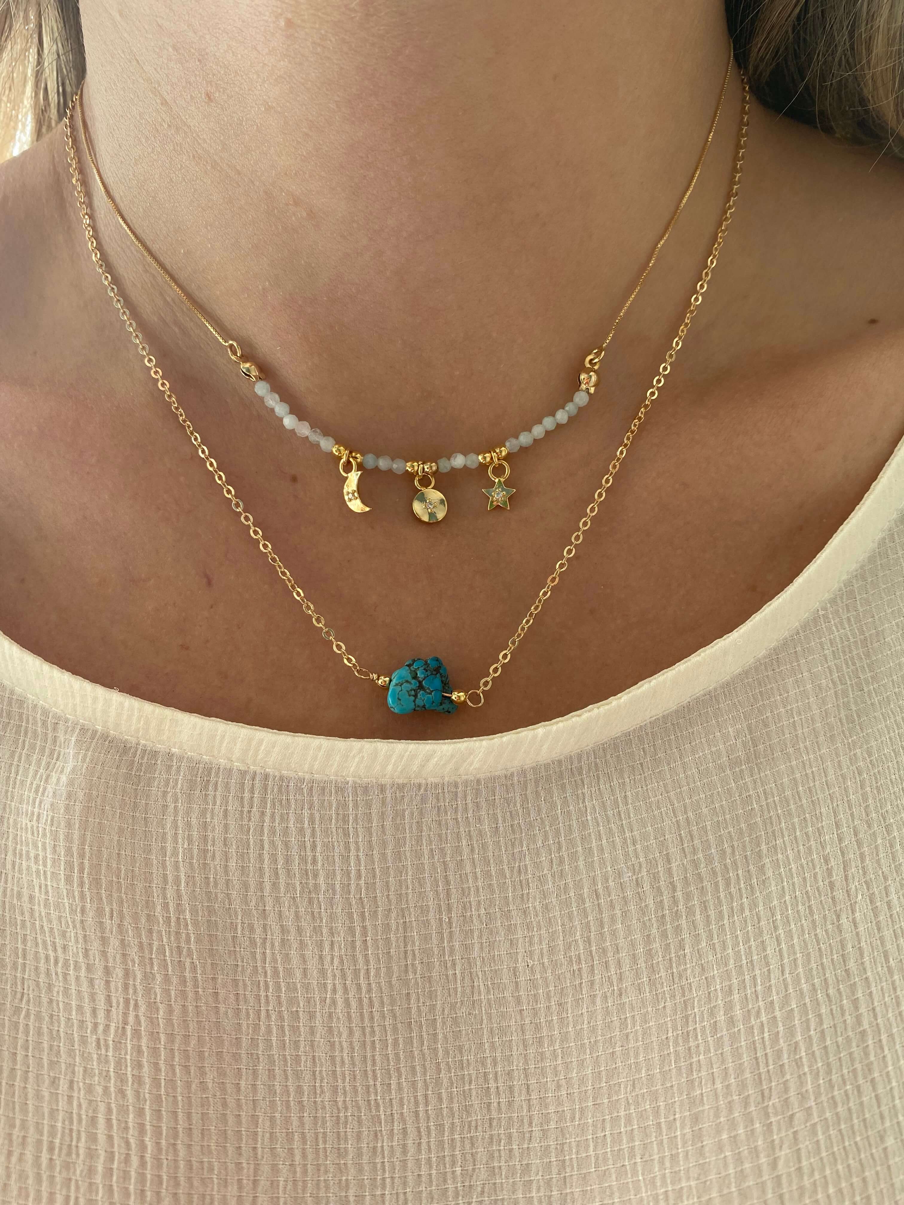 CHOKER TURQUESA POÇO AZUL OURO - Anilú