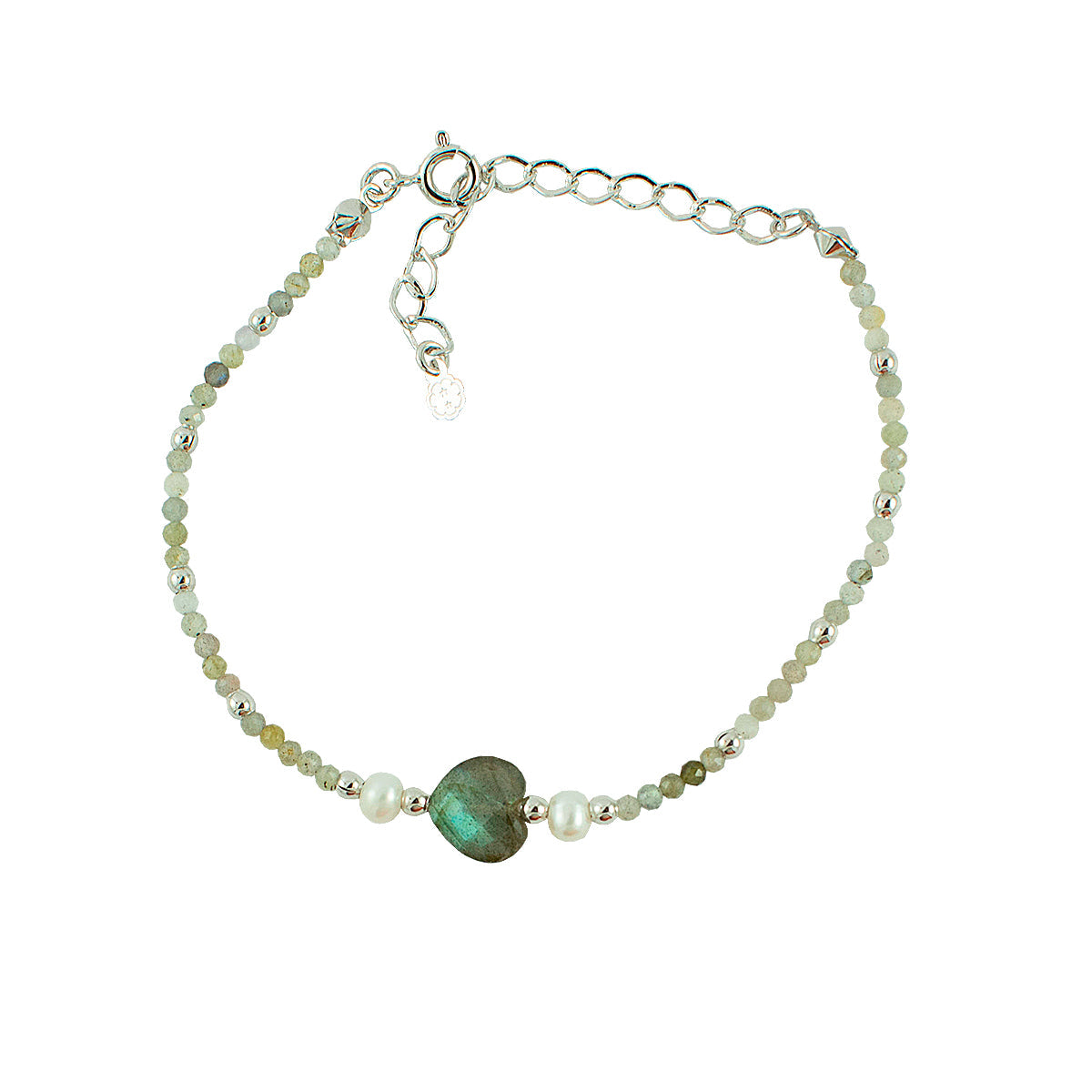 PULSEIRA CORAÇÃO LABRADORITA RÓDIO