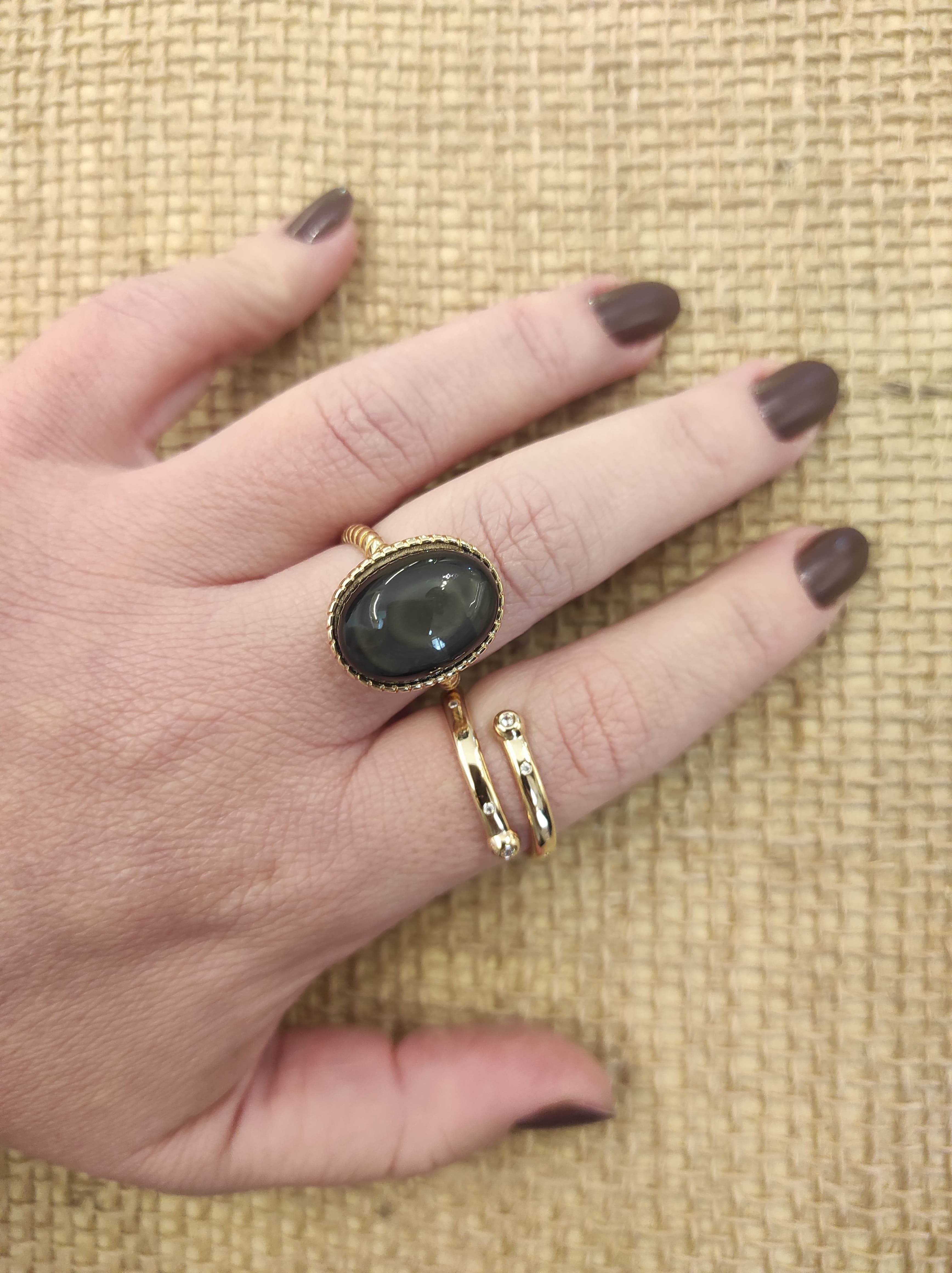 ANEL AMOR PRÓPRIO OBSIDIANA RAINBOW OURO AJUSTÁVEL