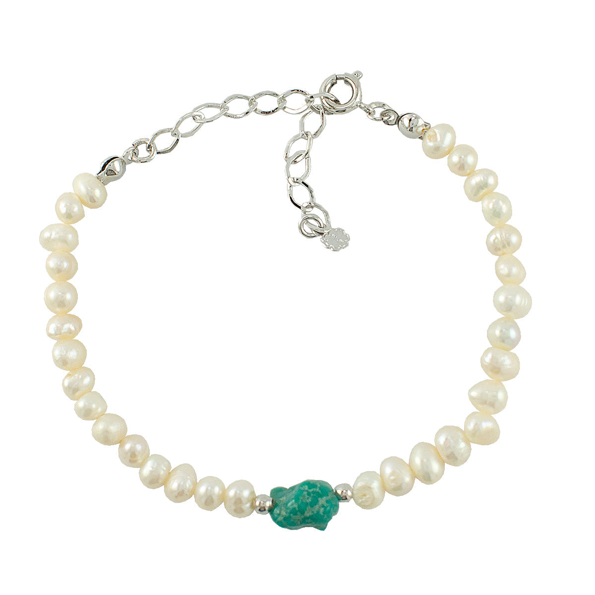 PULSEIRA PEROLA E TURQUESA RODIO