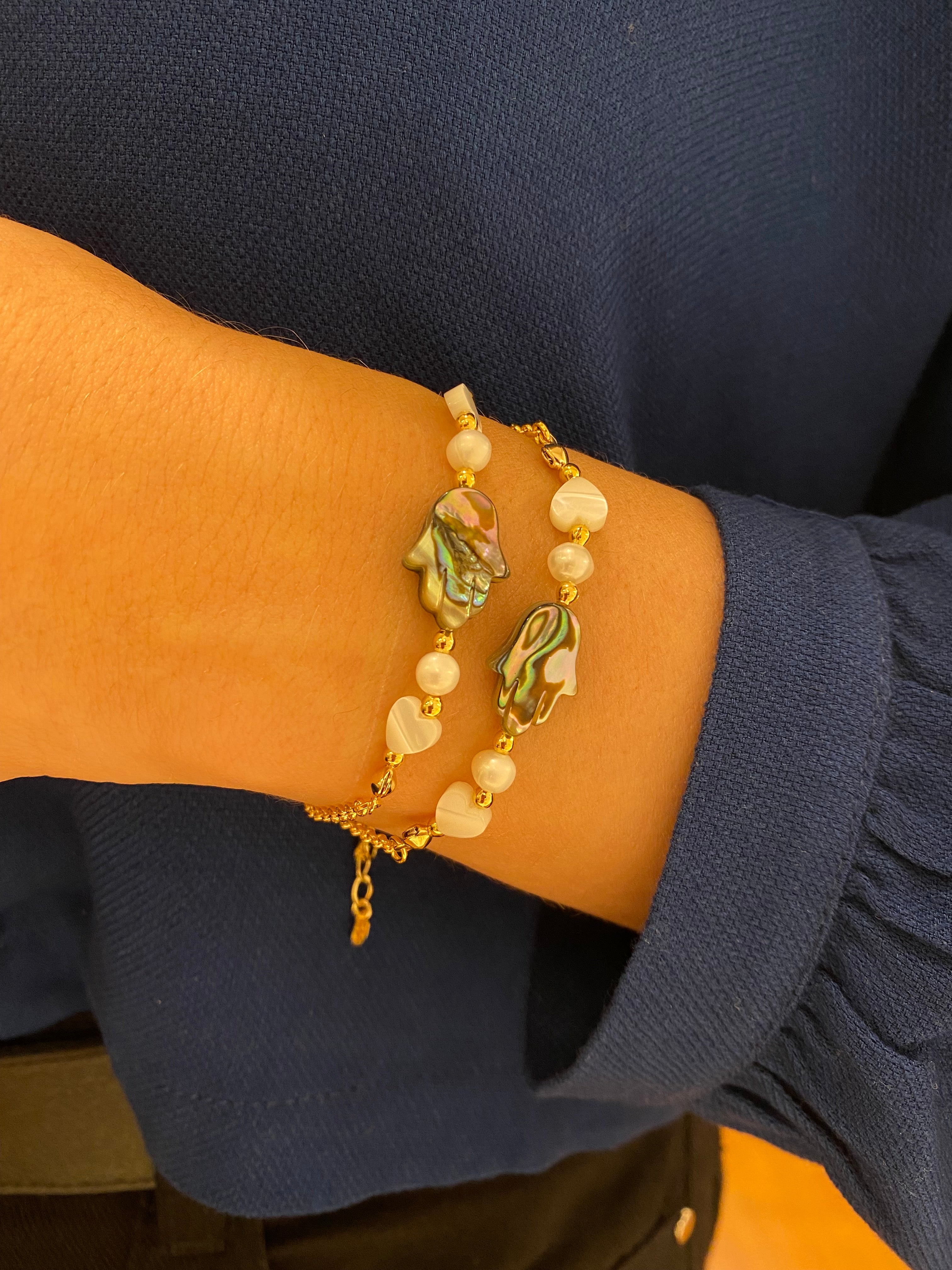PULSEIRA MÃO DE FATIMA ABALONE OURO