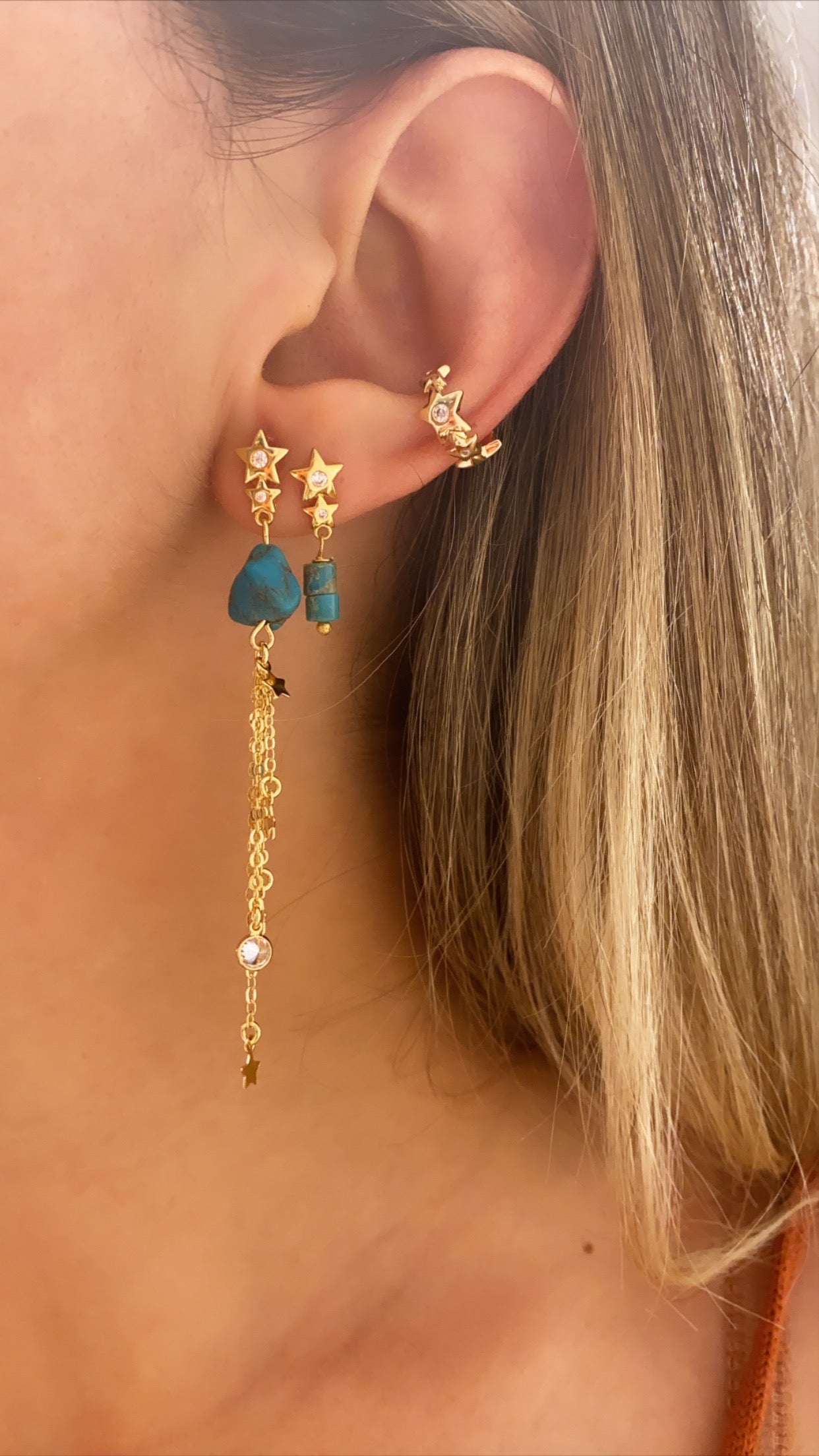 BRINCO TINA TURQUESA OURO - Anilú