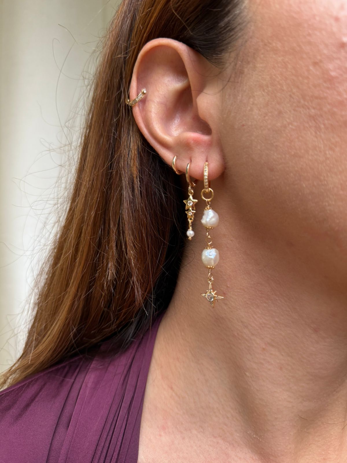 ARGOLA PEROLA LUA OURO