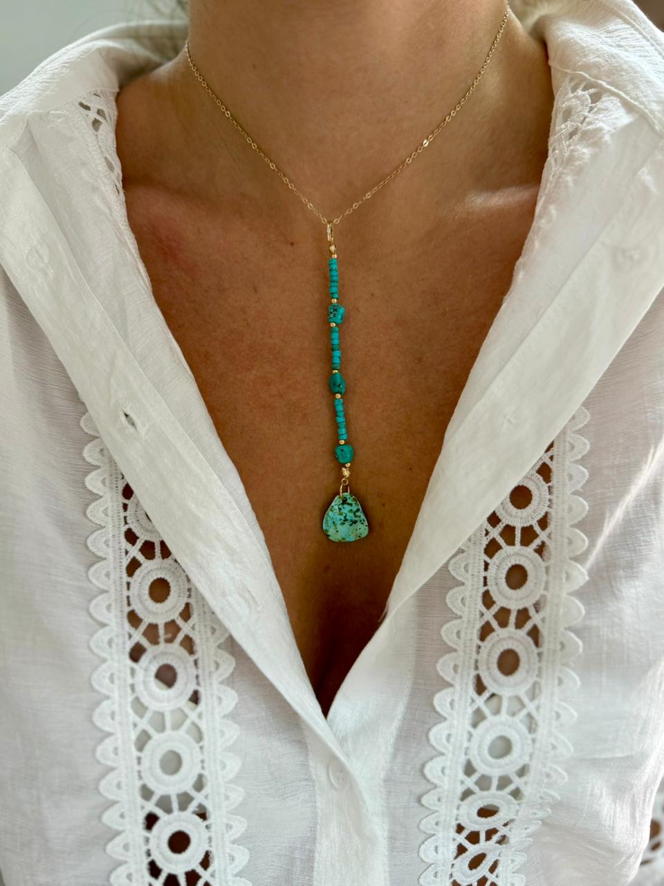 COLAR PENDULO GYPSY TURQUESA OURO