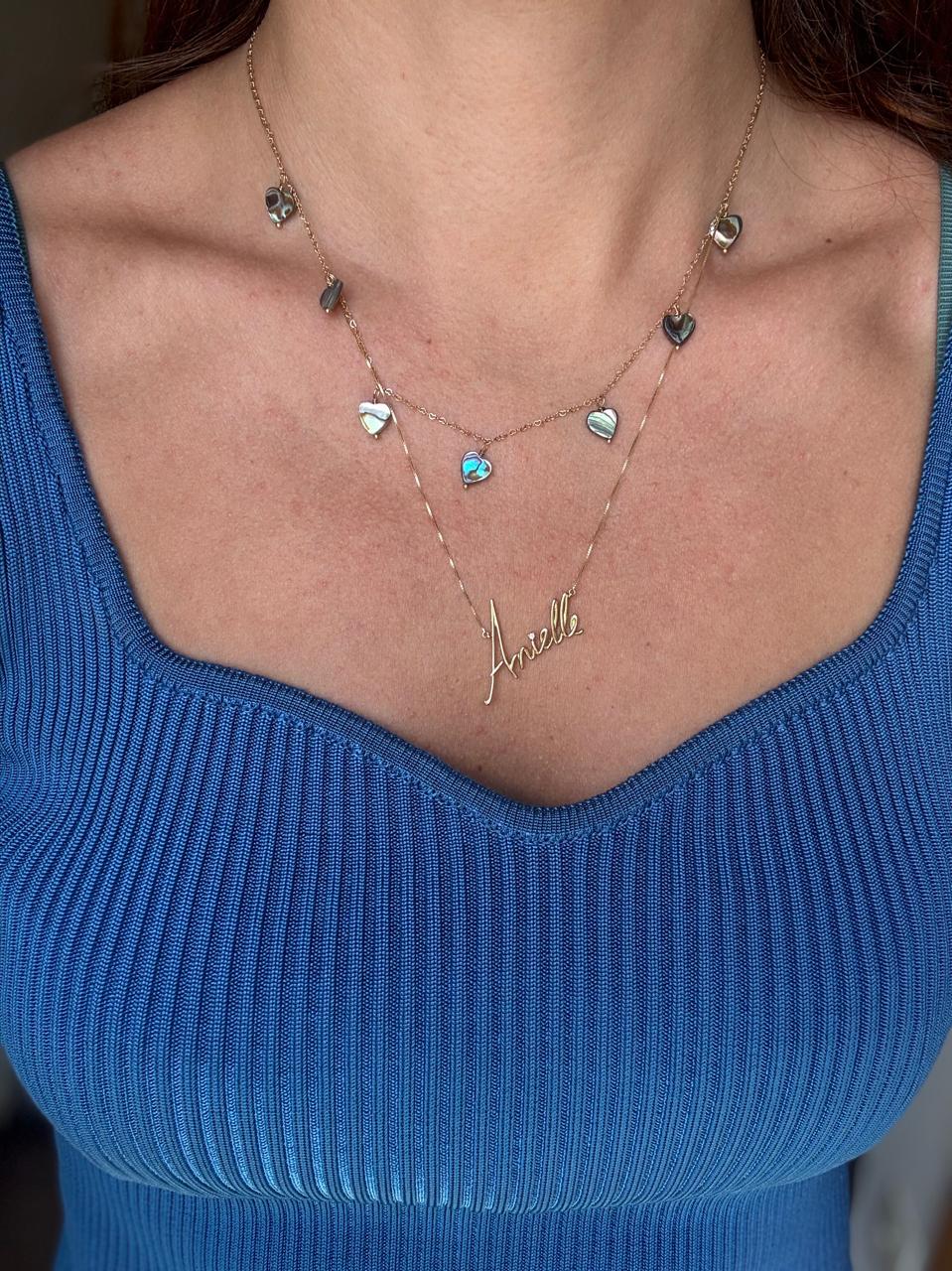 COLAR CORAÇÃO DE SATURNO ABALONE OURO