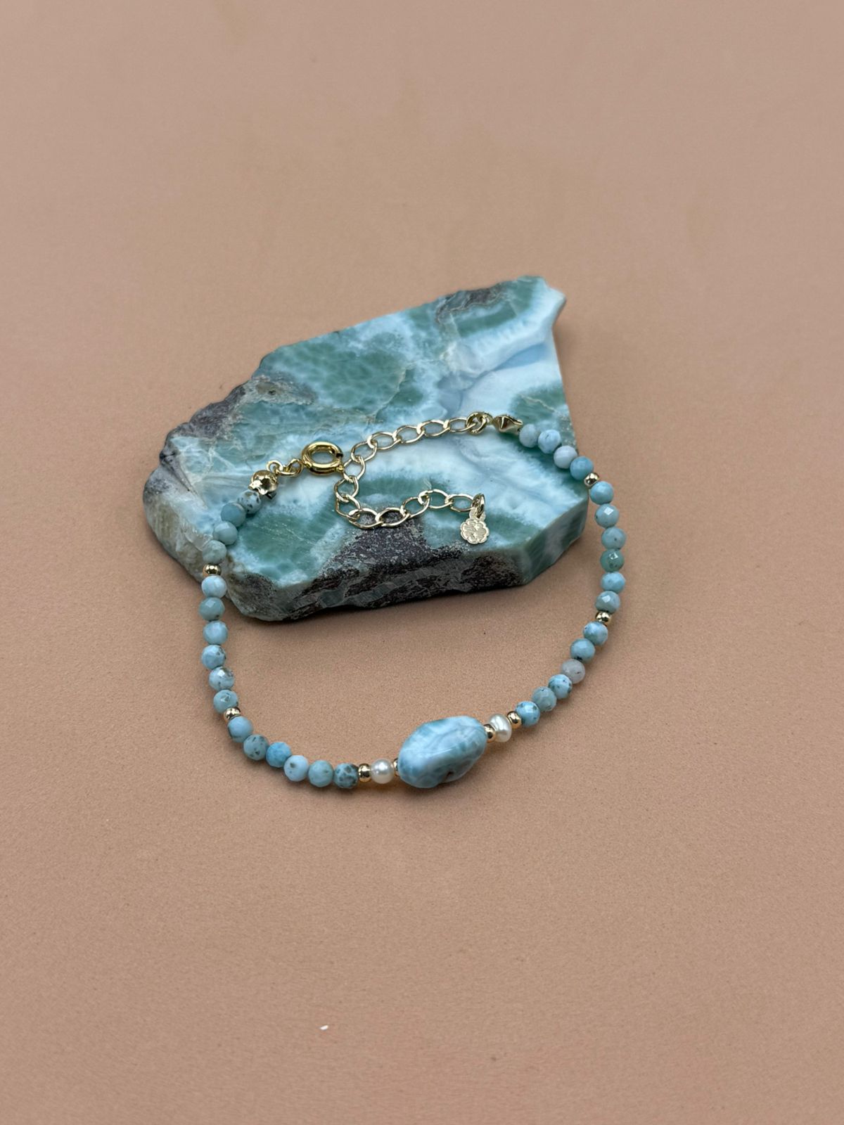 Pulseira Larimar Pérola Ouro - Anilú