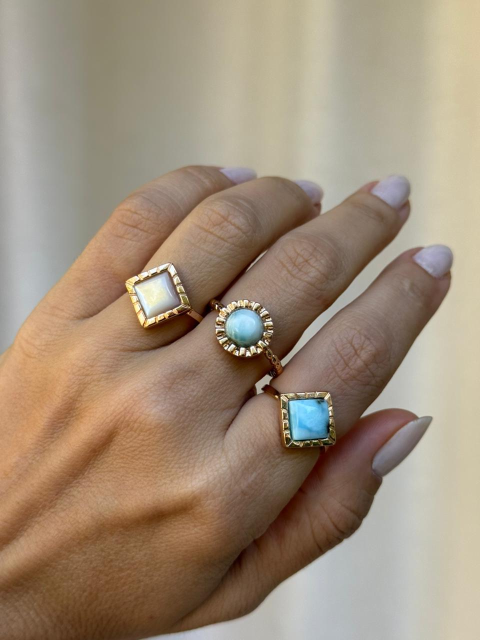 ANEL RAIAR LARIMAR OURO AJUSTAVEL *