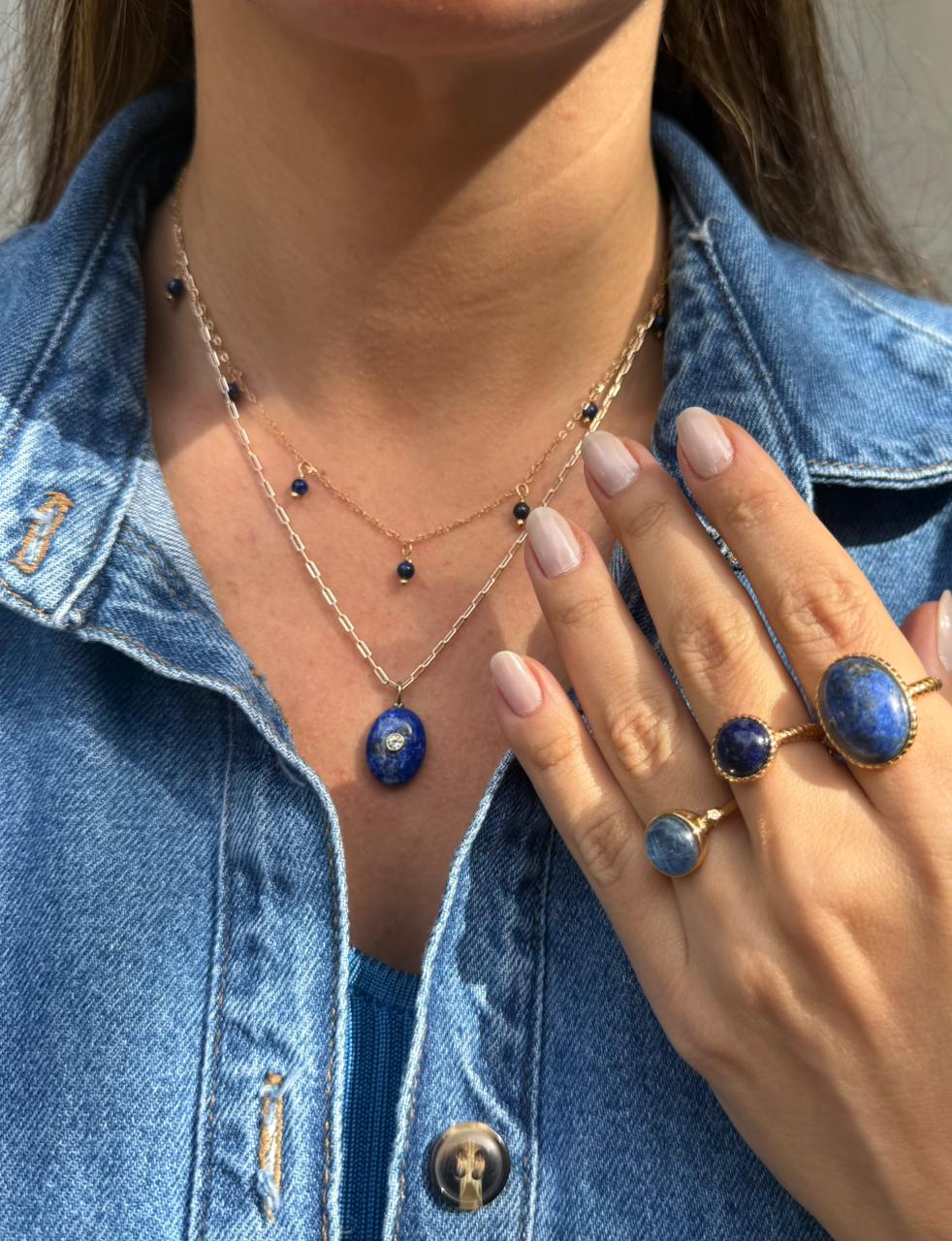 Colar Lapis Lazuli Shine Oval Ouro - Anilú