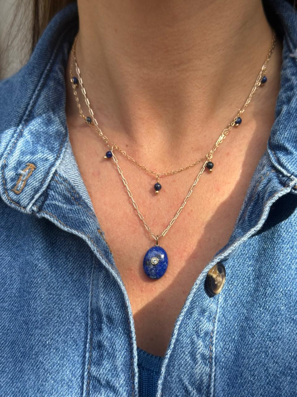 Colar Lapis Lazuli Shine Oval Ouro - Anilú