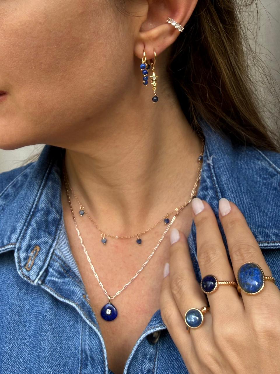Colar Lapis Lazuli Shine Gota Ouro - Anilú