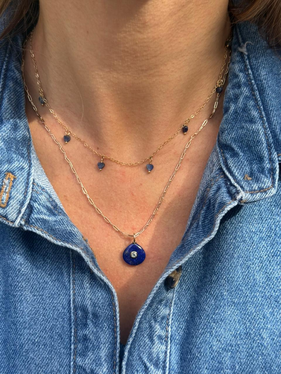 Colar Lapis Lazuli Shine Gota Ouro - Anilú