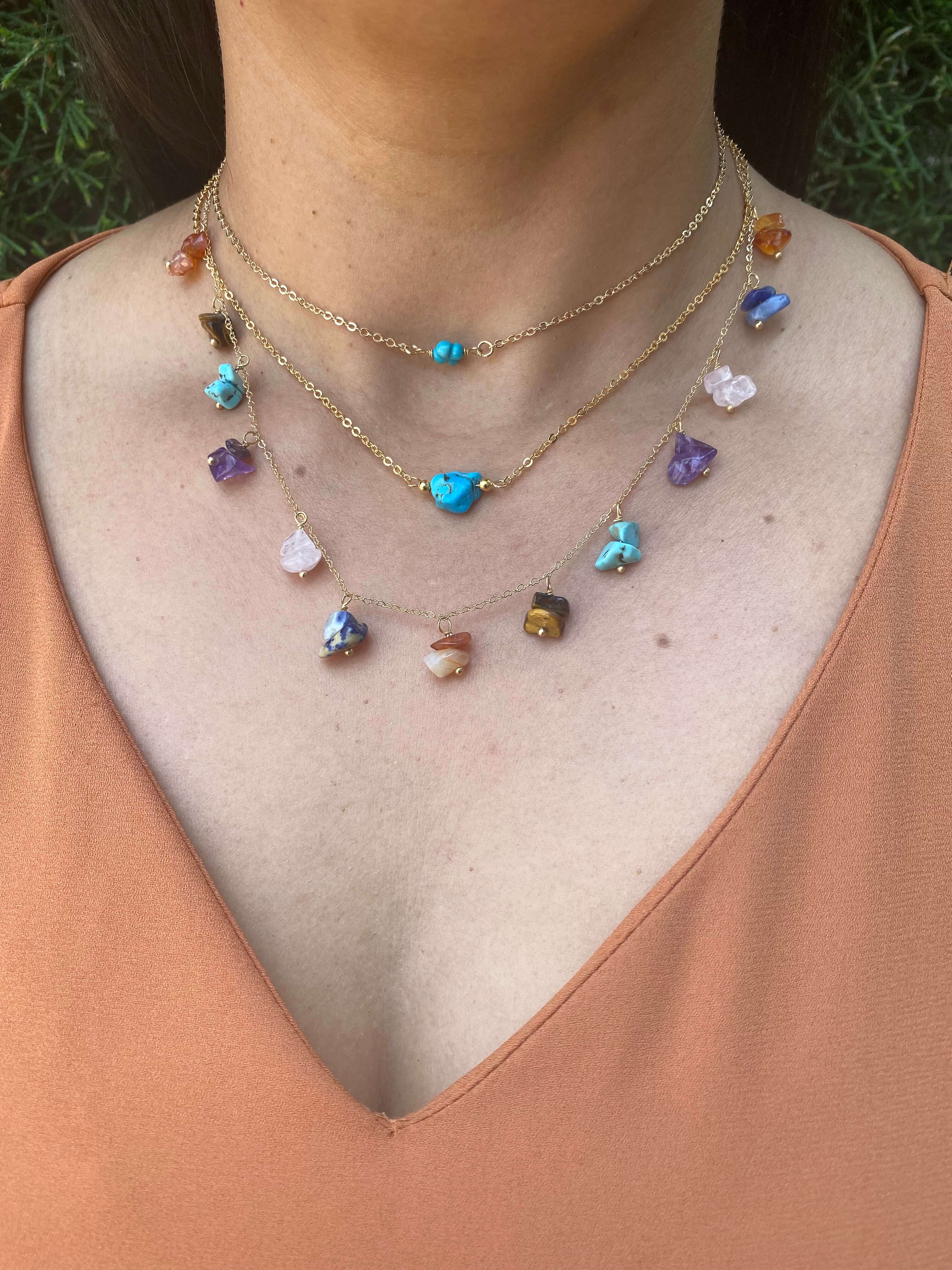 CHOKER TURQUESA POÇO AZUL OURO - Anilú