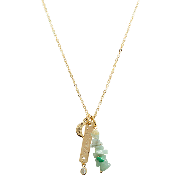 COLAR ESTRELA CADENTE AMAZONITA OURO