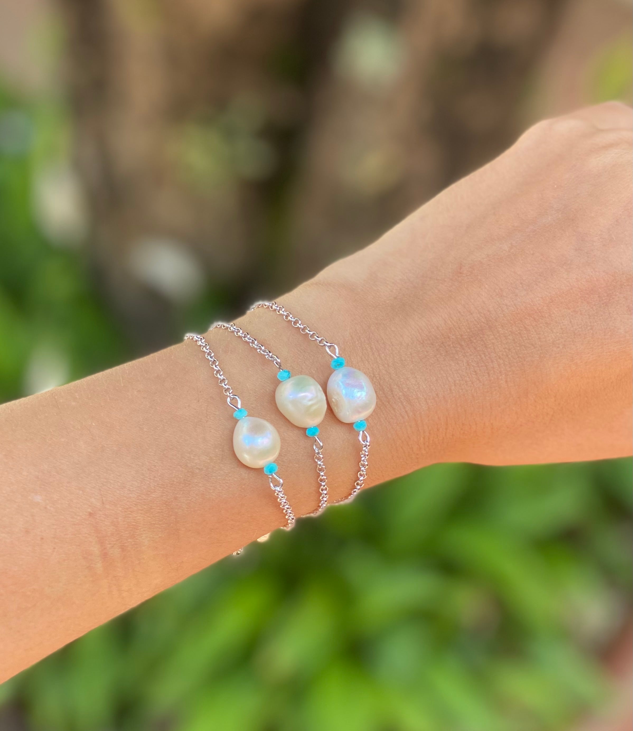PULSEIRA CELESTE PÉROLA TURQUESA RODIO