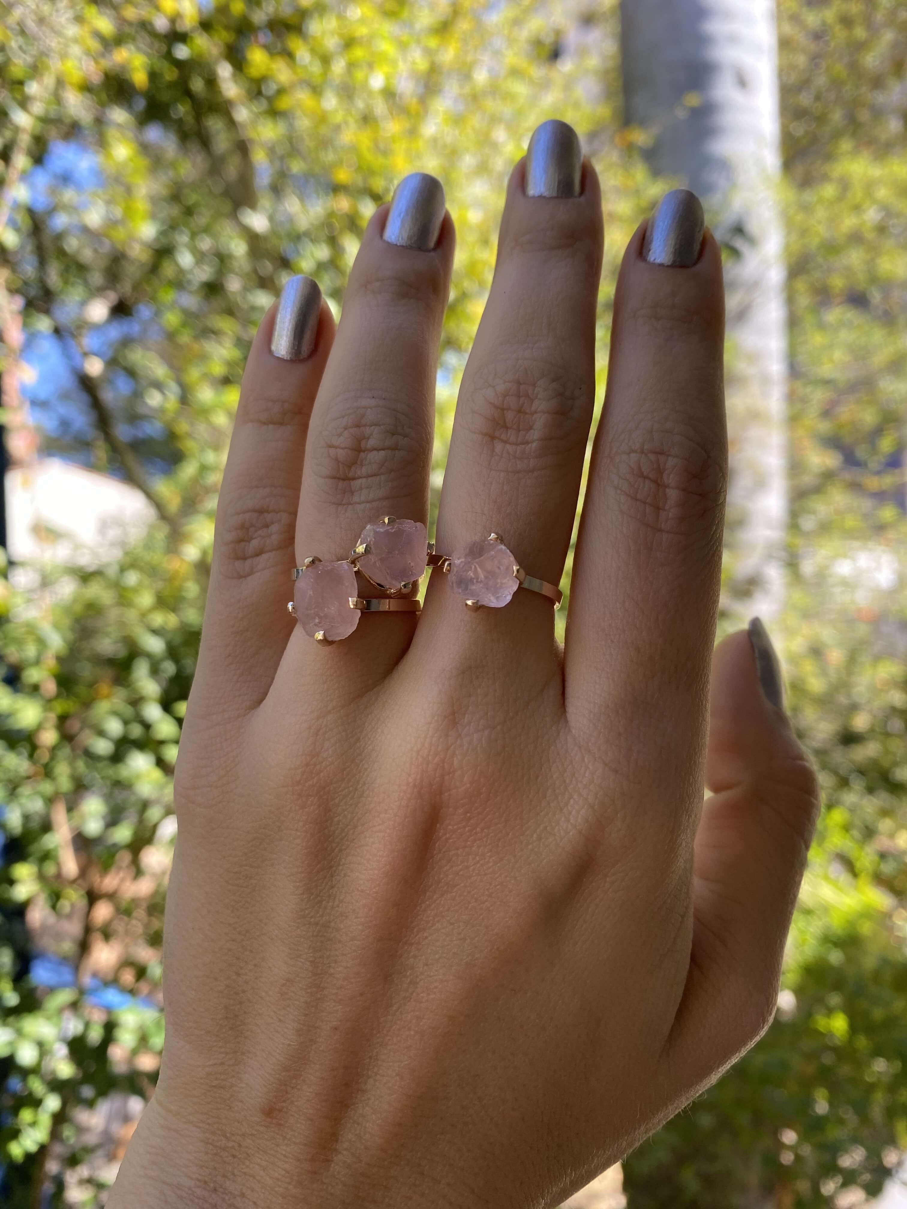 ANEL QUARTZO ROSA OURO AJUSTÁVEL