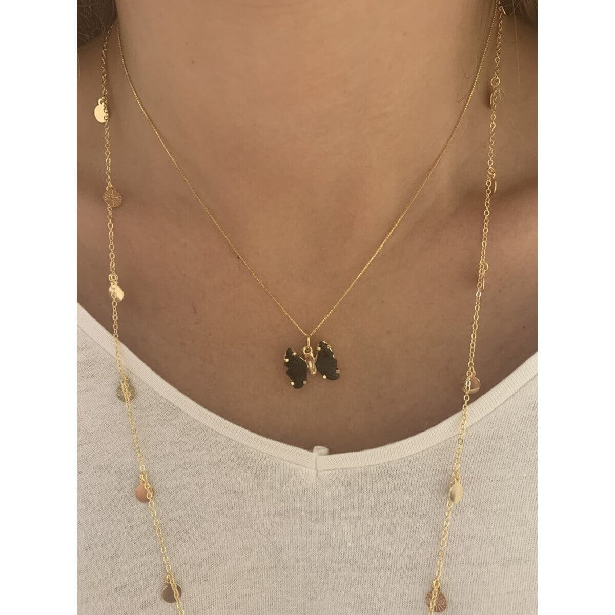 COLAR BORBOLETA VERDE OURO
