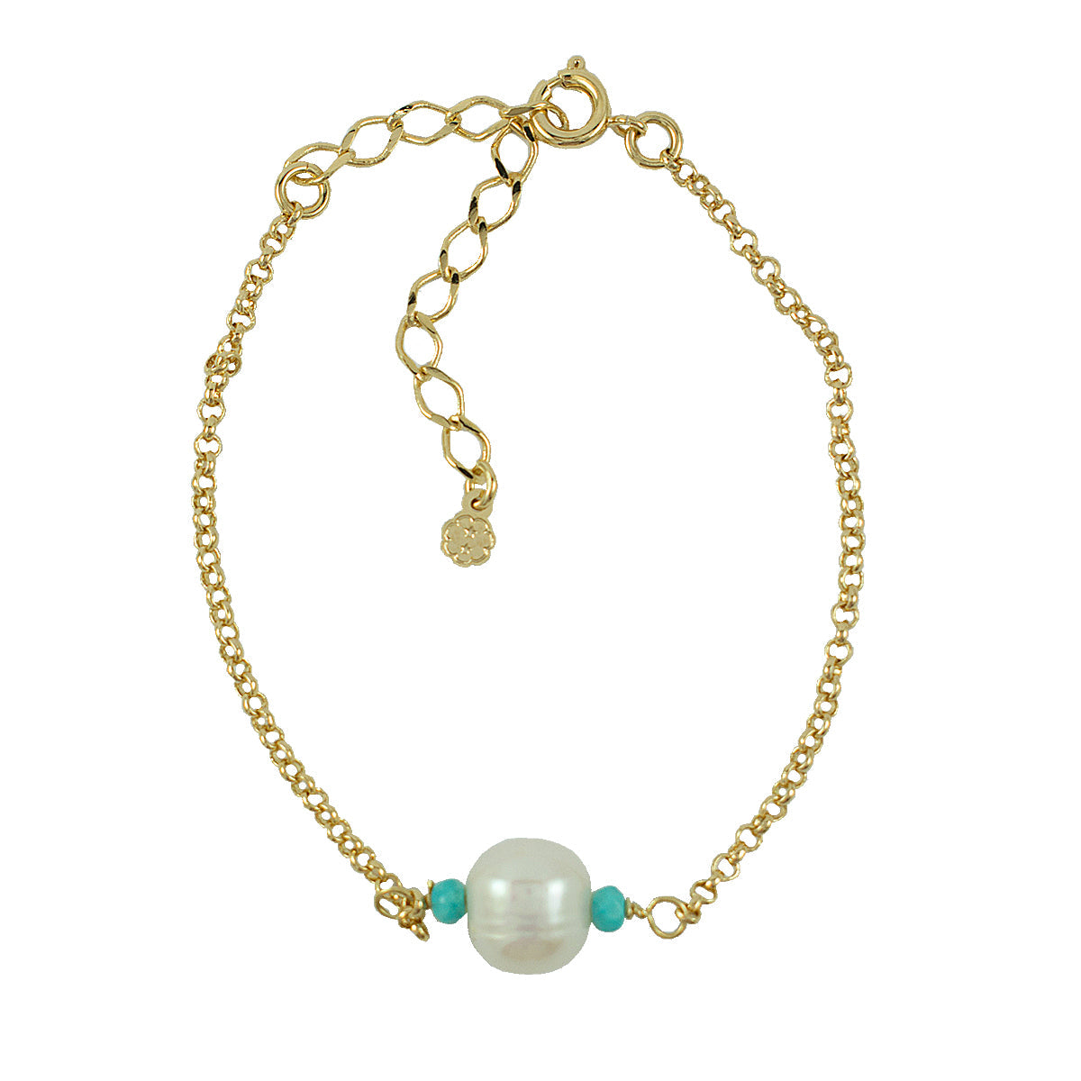 PULSEIRA CELESTE PÉROLA TURQUESA OURO - Anilú