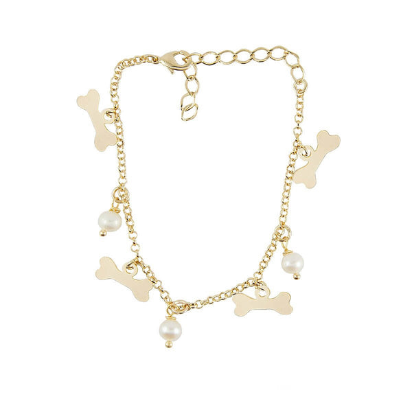 PULSEIRA PÉROLA E OSSINHO OURO