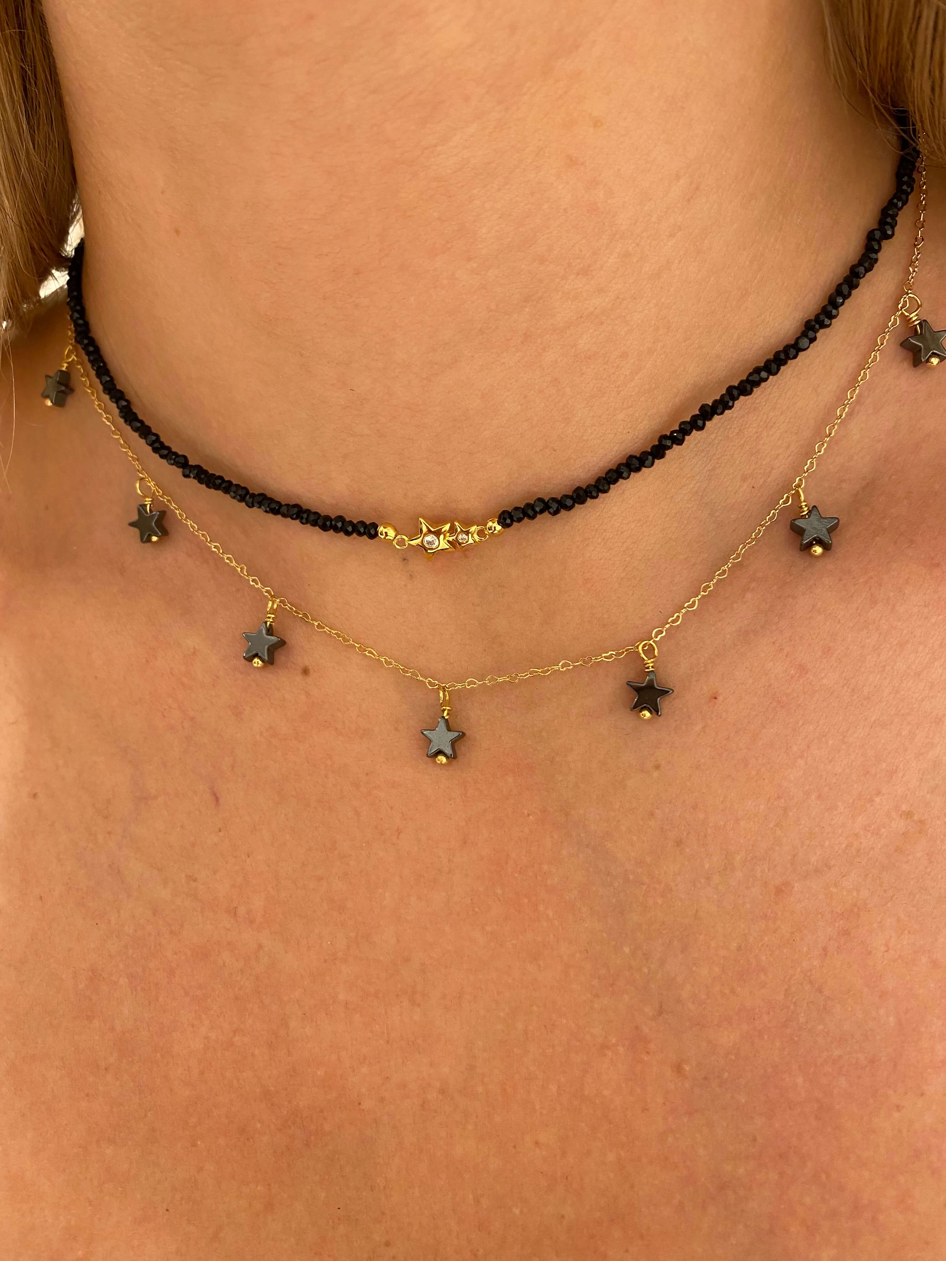 Colar Estrelas De Hematita Ouro - anilu bijoux