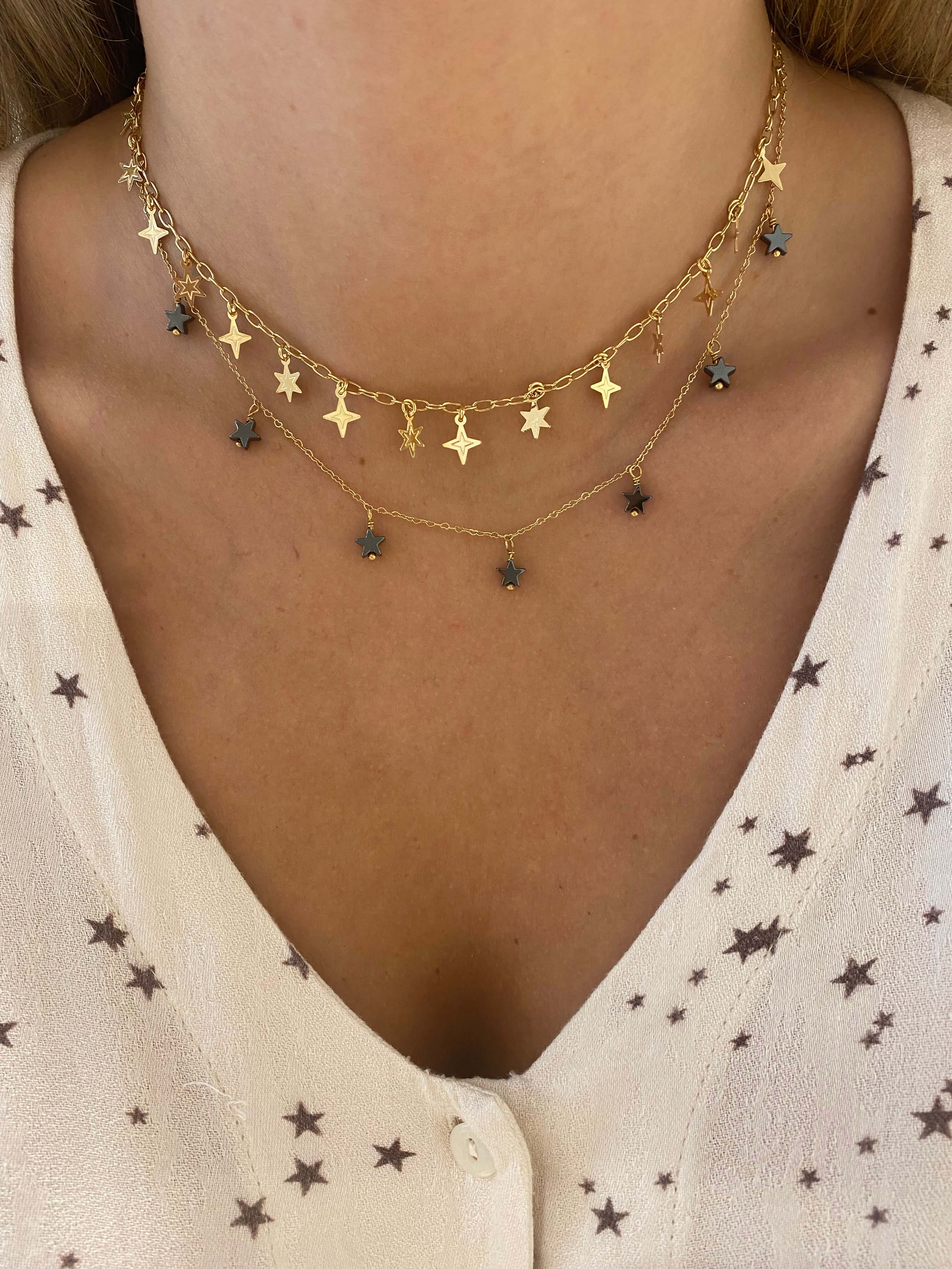 Colar Estrelas De Hematita Ouro - anilu bijoux
