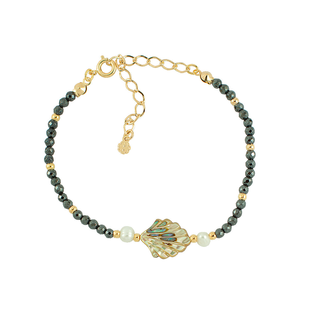 PULSEIRA CONCHA ABALONE HEMATITA OURO