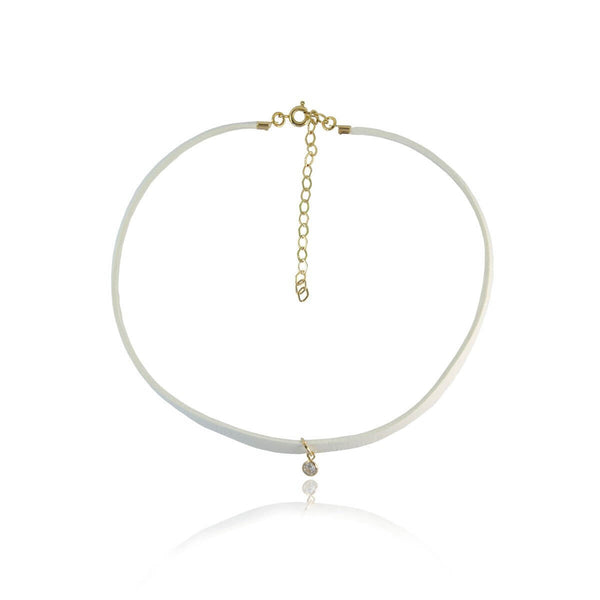 CHOKER BRANCO LUZ OURO