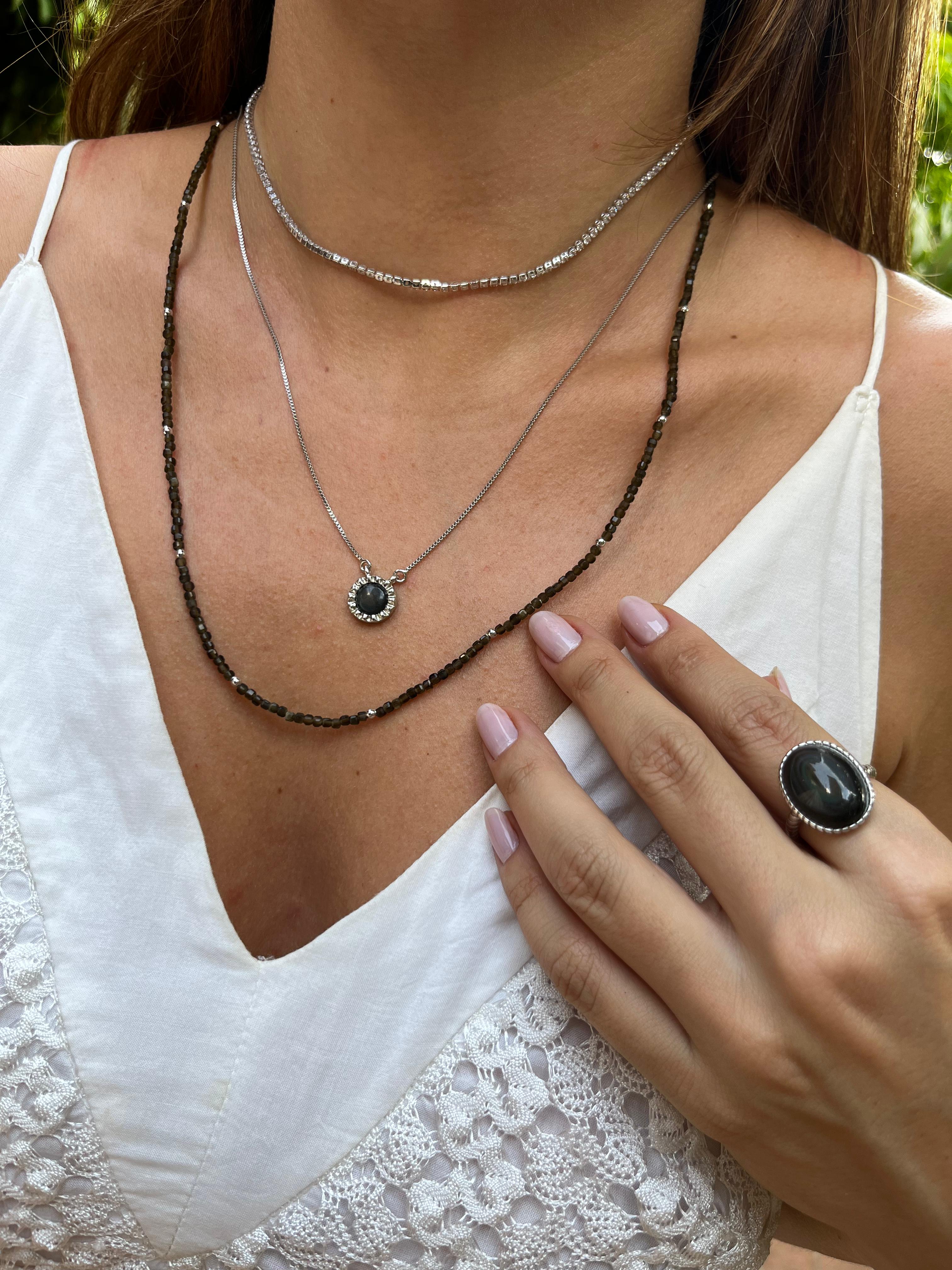 COLAR MINI OBSIDIANA RÓDIO