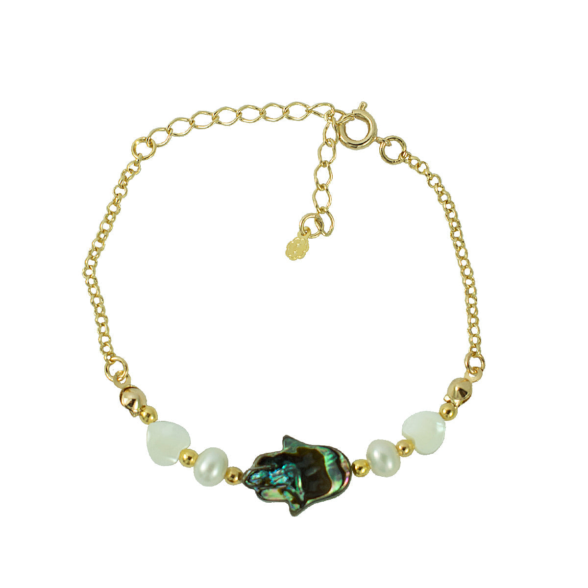 PULSEIRA MÃO DE FATIMA ABALONE OURO - Anilú