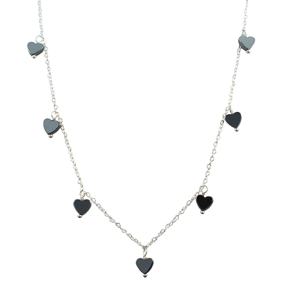 COLAR CORAÇÕES DE HEMATITA RÓDIO