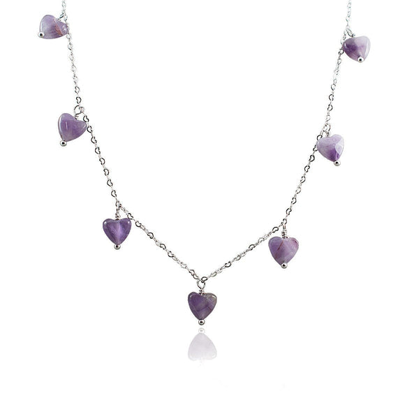COLAR CORAÇÕES DE AMETISTA RÓDIO