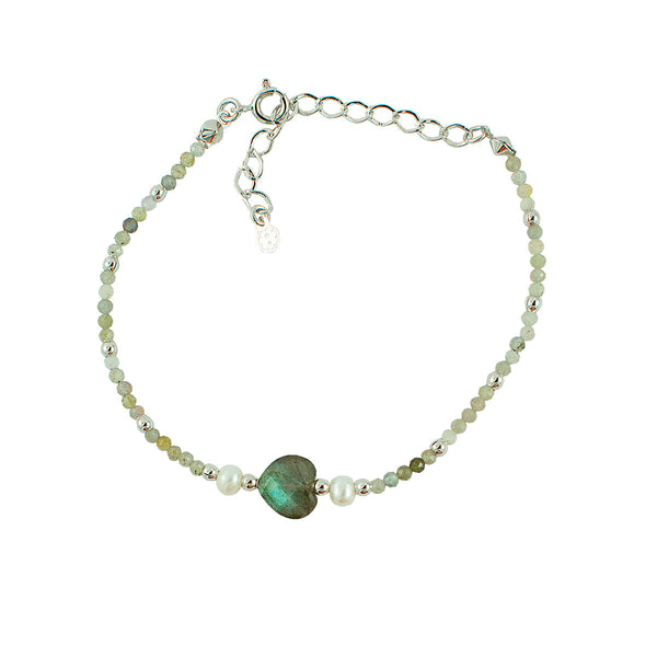 PULSEIRA CORAÇÃO LABRADORITA RÓDIO