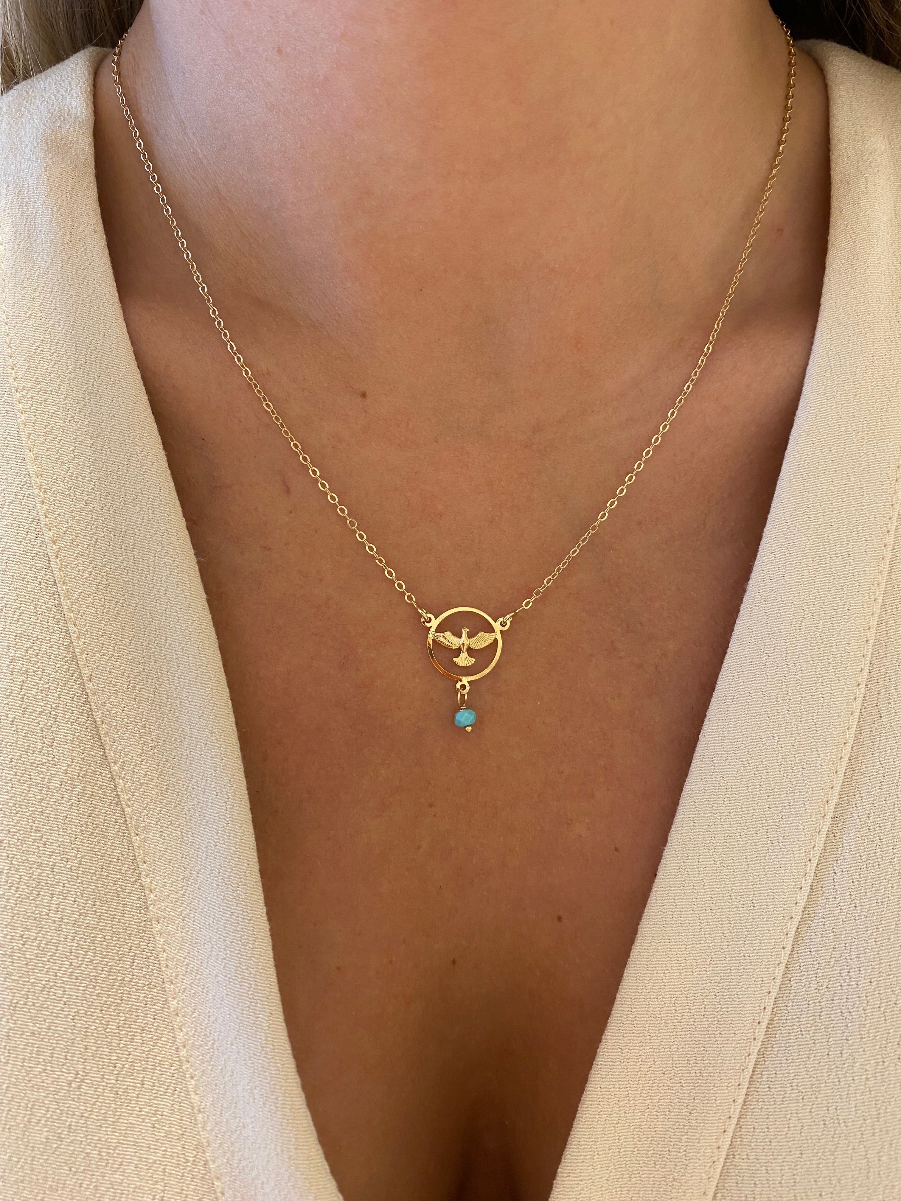 COLAR ESPIRITO SANTO TURQUESA OURO