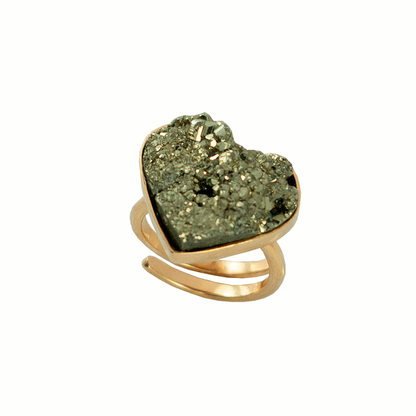 ANEL CORAÇÃO PIRITA OURO