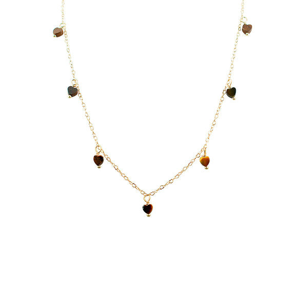 COLAR CORACOES OLHO DE TIGRE OURO