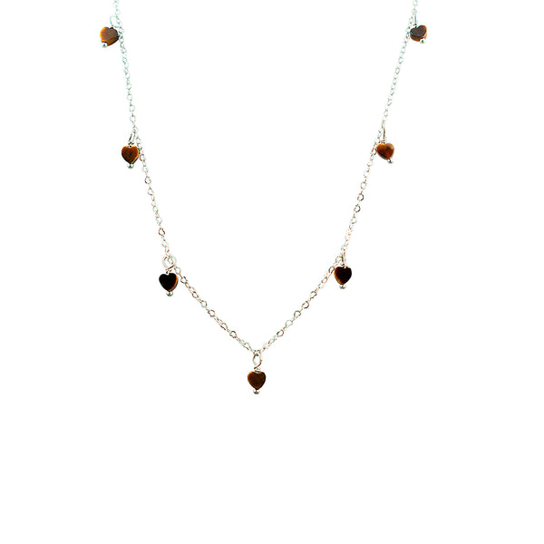 COLAR CORACOES OLHO DE TIGRE RODIO