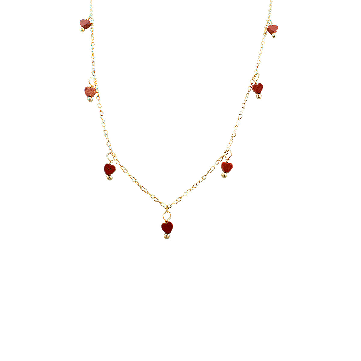 COLAR CORAÇÕES DE JASPE VERMELHO OURO - Anilú