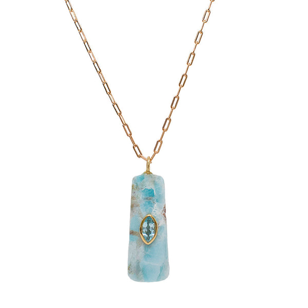 Colar Larimar Shine Retangulo Ouro
