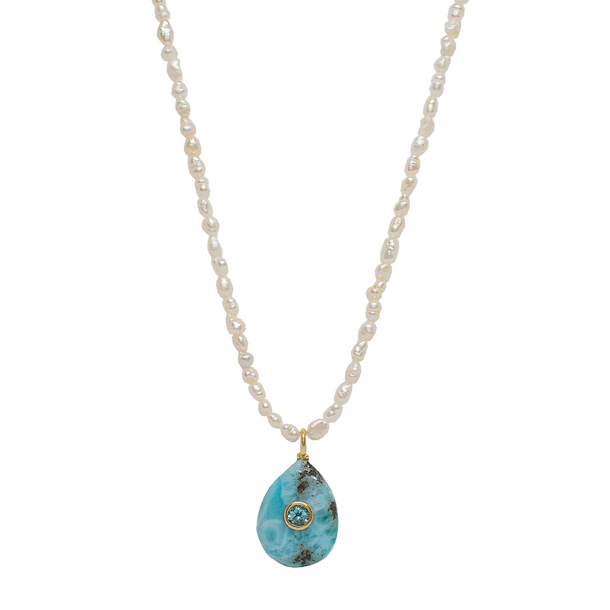 Colar Larimar e Pérola ouro - Anilú