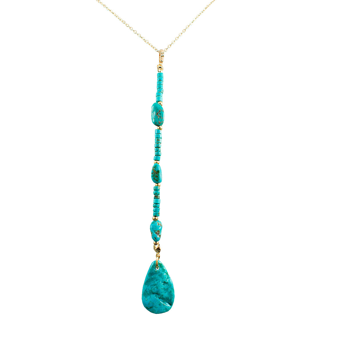 COLAR PENDULO GYPSY TURQUESA OURO