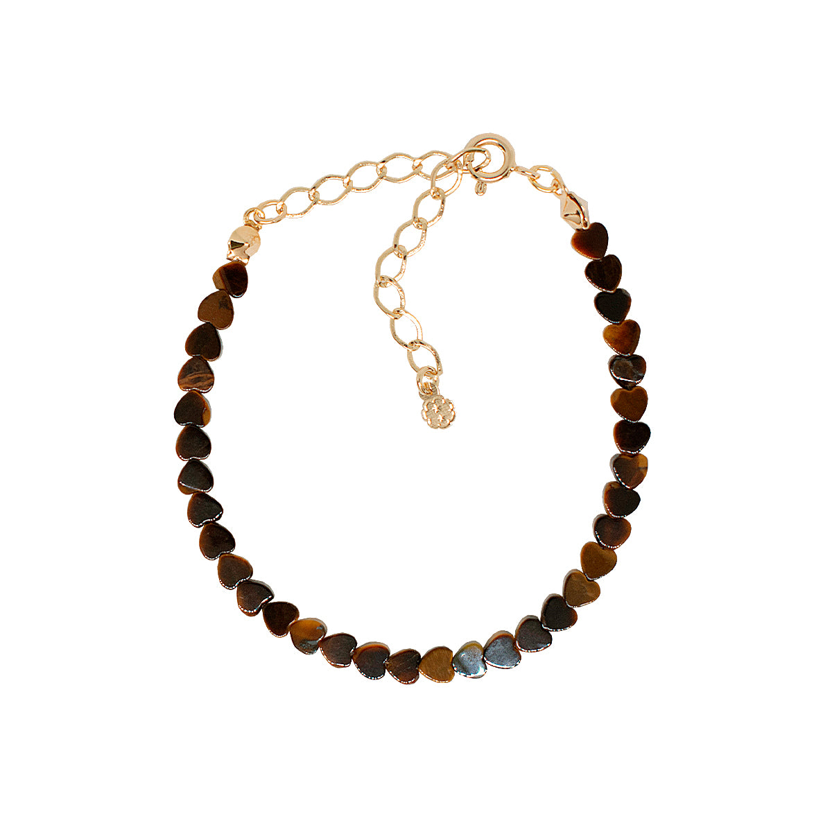 PULSEIRA CORAÇÕES OLHO DE TIGRE OURO