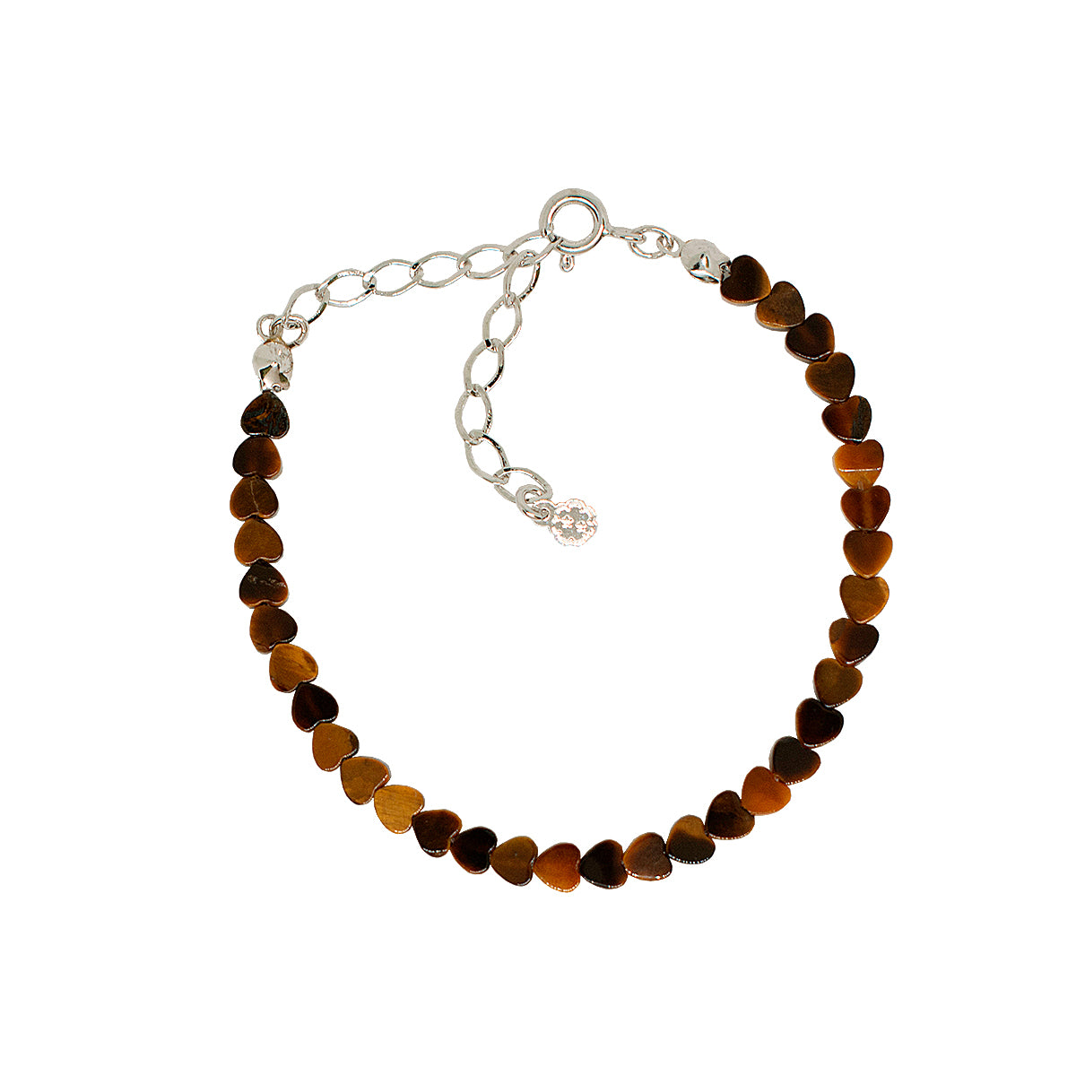 PULSEIRA CORAÇÕES OLHO DE TIGRE RODIO