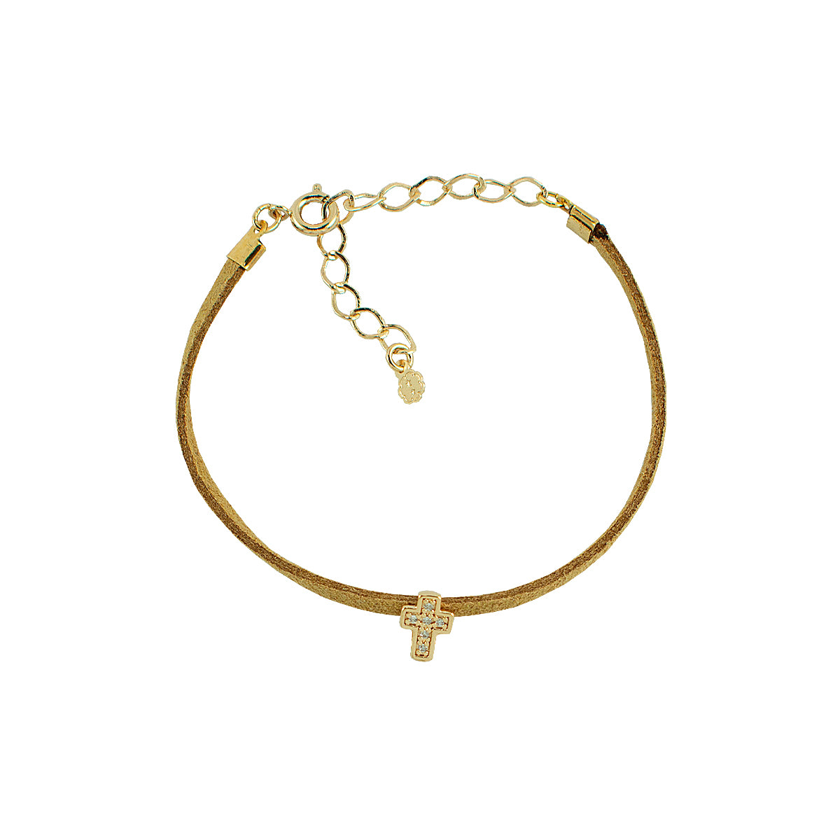 PULSEIRA COURO E CRUZ OURO