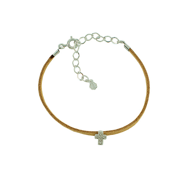 PULSEIRA COURO E CRUZ RODIO