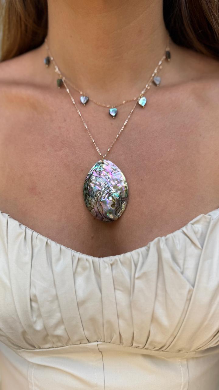 COLAR CORAÇÃO DE SATURNO ABALONE OURO