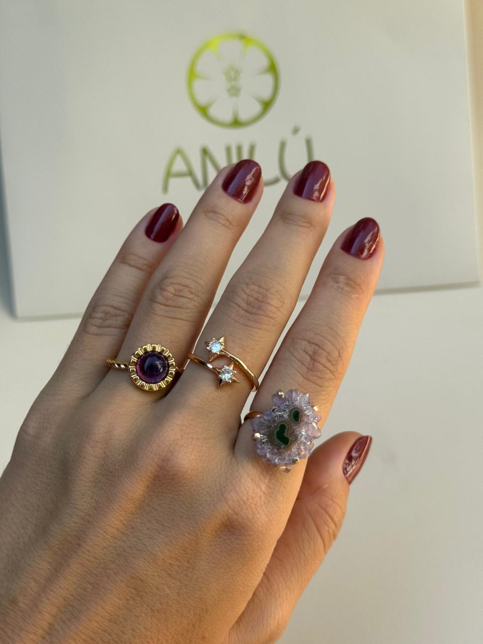 ANEL DRUZA AMETISTA OURO