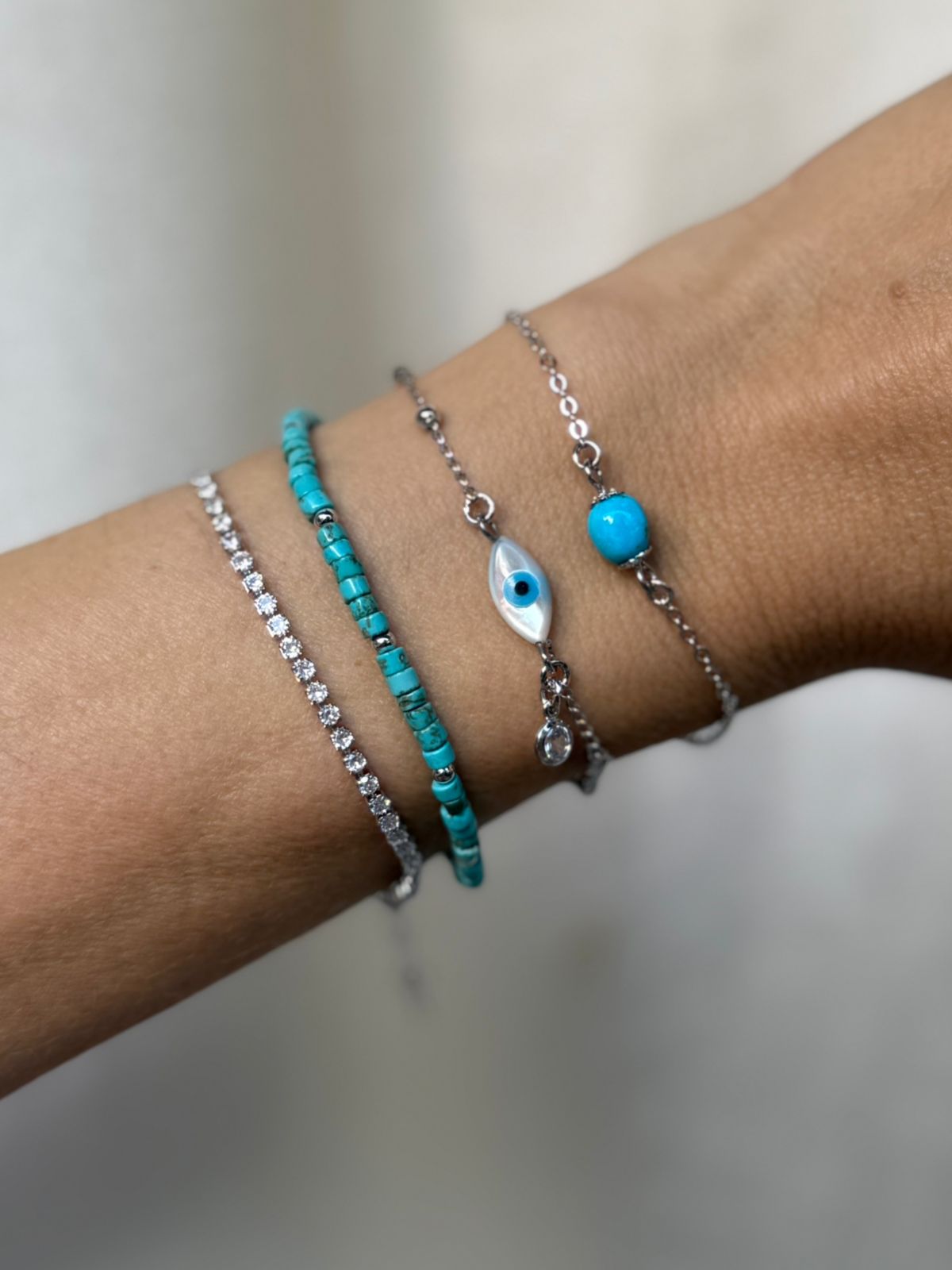 PULSEIRA MINI TURQUESA  RODIO - Anilú