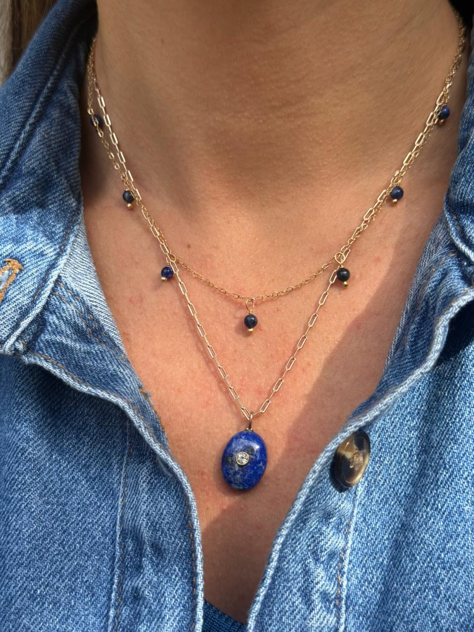 Colar Lapis Lazuli Shine Oval Ouro